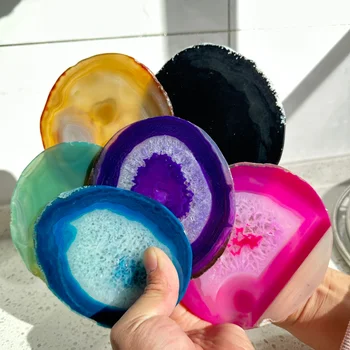 12-14CM Purple Crystal AGATE SLAB Geode Slice Mineral Coaster Healing Reiki Decoration