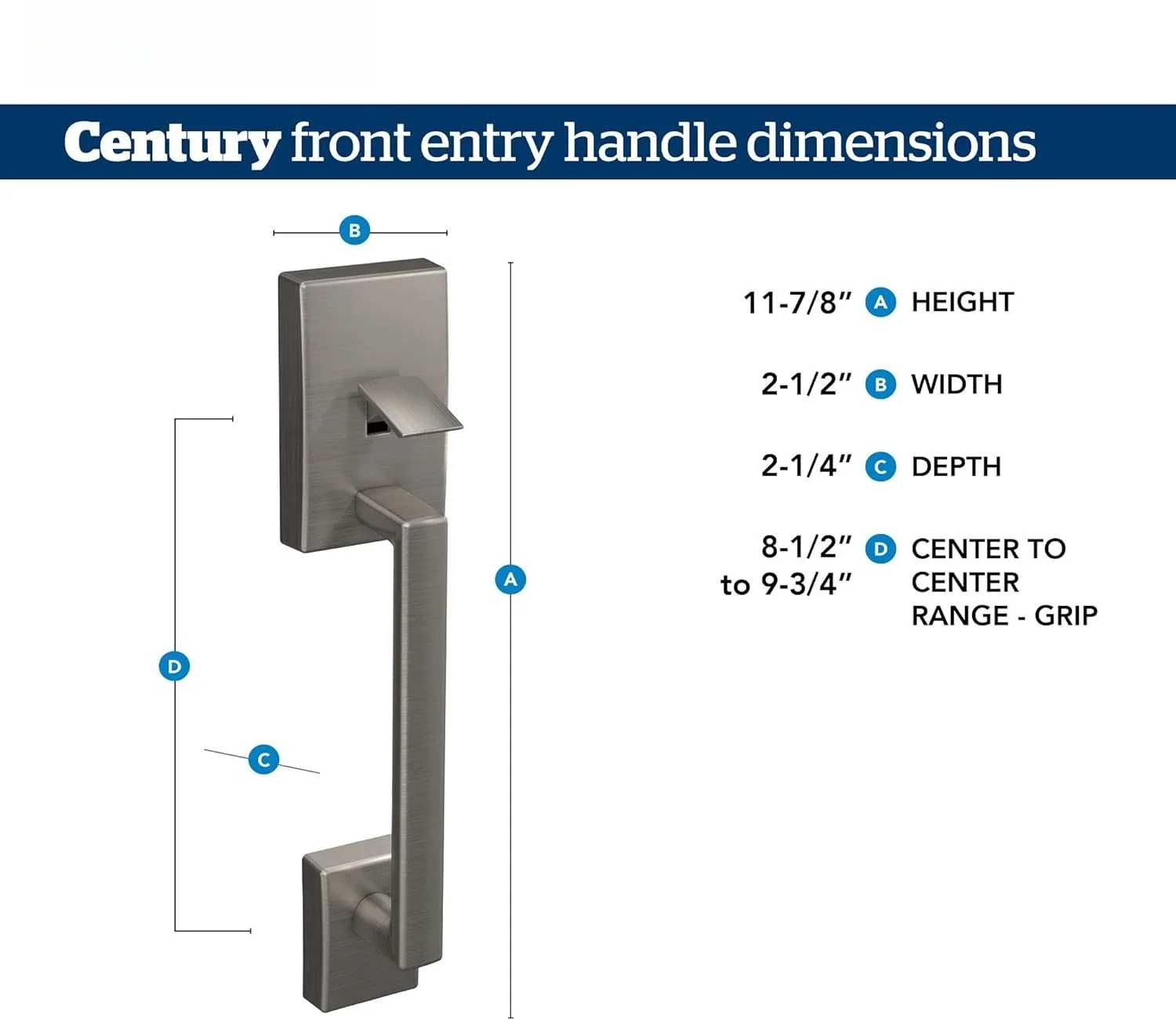 

FE285 CEN 619 LAT CEN Front Entry Handleset with Latitude Lever, Lower Half Grip, Satin Nickel