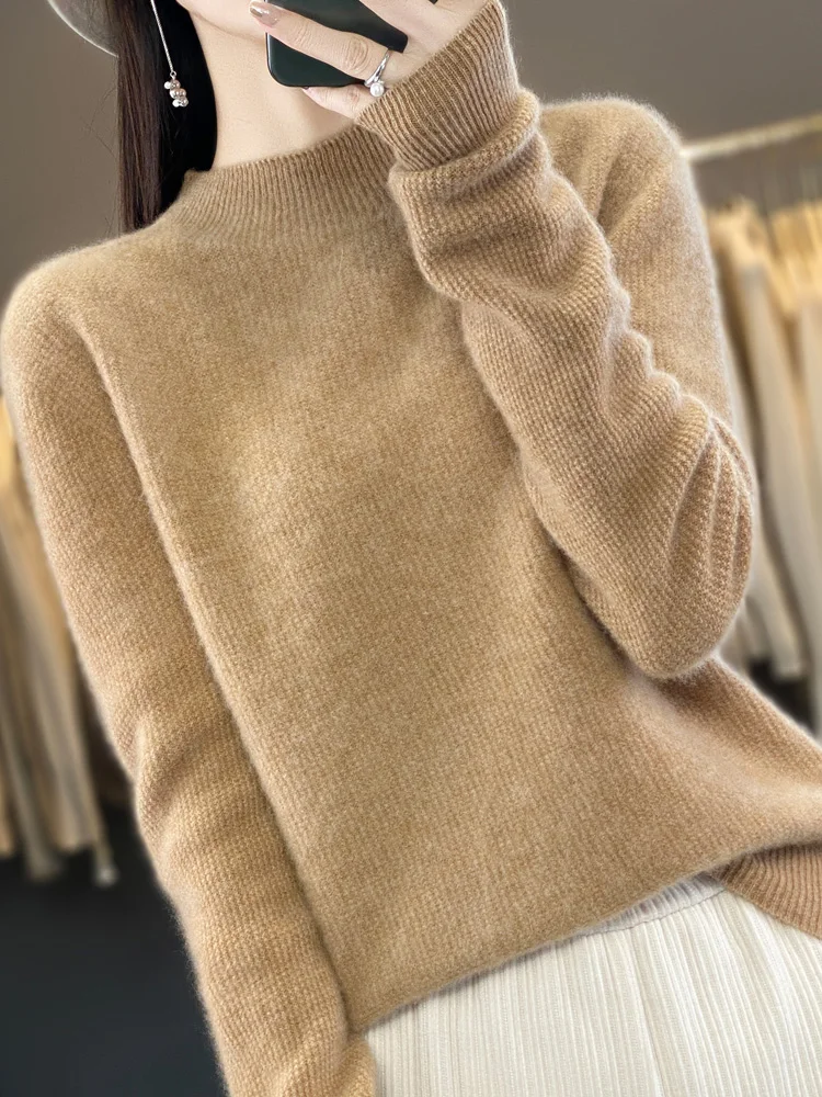 

2024 Autumn Winter Merino Wool Sweater Women's Solid Color O-Neck Pullover Knitwear Loose Casual Long Sleevse Soft Clothing