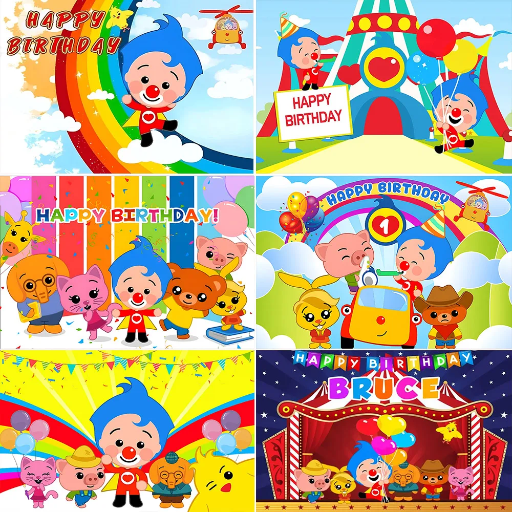 Cartoon Plim Theme Kids 1st Birthday Party Supplies Baby Shower Rainbow Circus Background Photography Kids Decoration Props