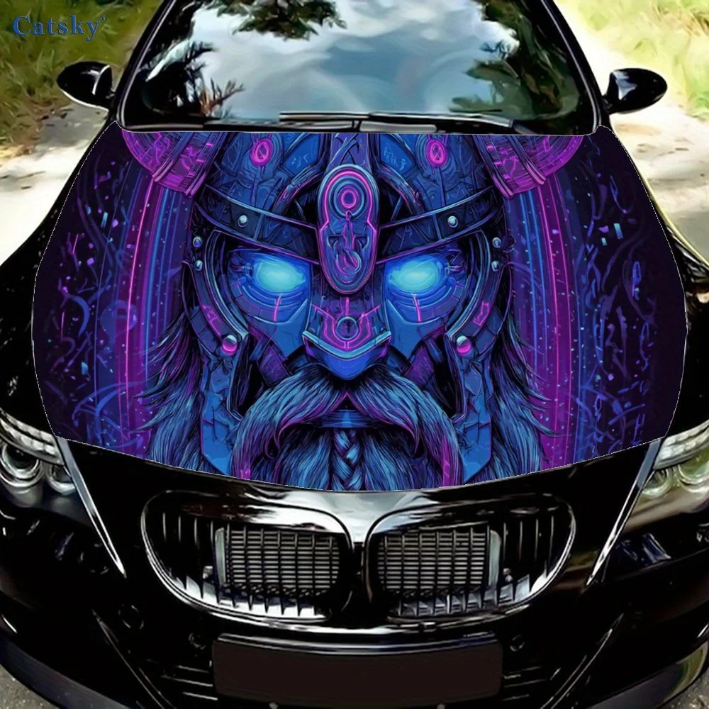 

Technology Viking Warrior Car Vinyl Wrap, PVC Waterproof Car Hood Sticker, Self-Adhesive Scratch-Resistant Stickers for Engine C