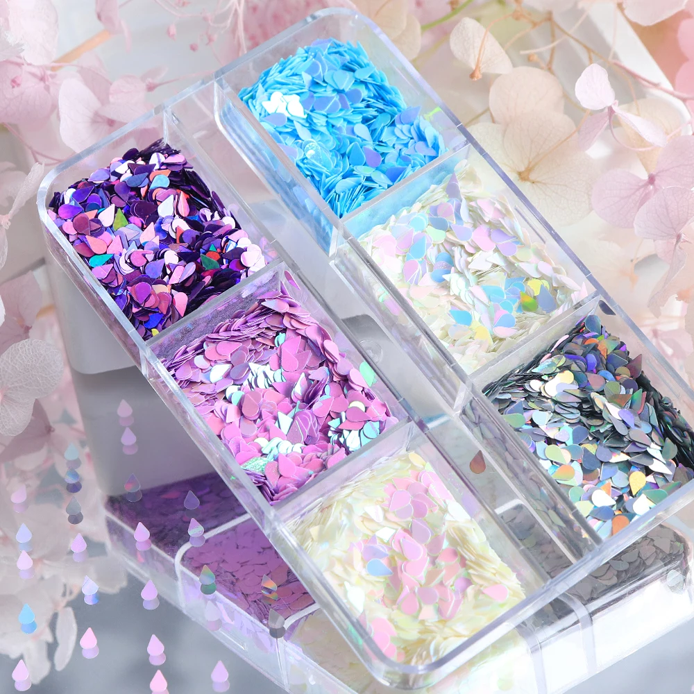 Gota de agua holográfica para decoración de uñas, lentejuelas, sirena, Aurora iridiscente, forma de gota de agua, esmalte de Gel, decoración DIY para manicura