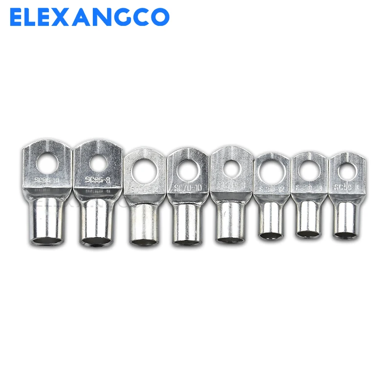 10Pcs S50-8/10/12 Tinned Copper Cable Lugs Heavy Duty Wire Ends Battery Ring Crimp Terminals Connectors With Heat Shrink Tubing