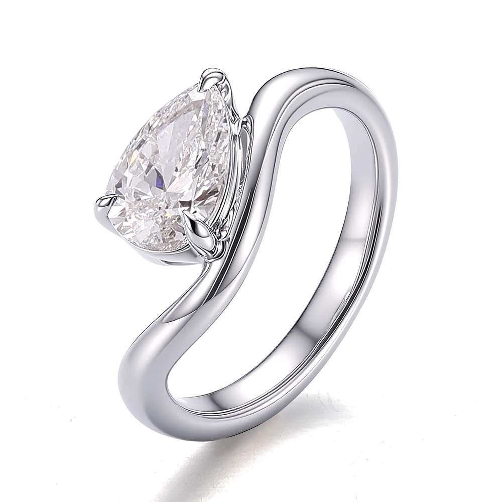 Provence Moissanite Solitaire Promise Rings for Women Pear Cut D Color 1 CT Twisted Ring Luxury Custom Classic Statement Rings