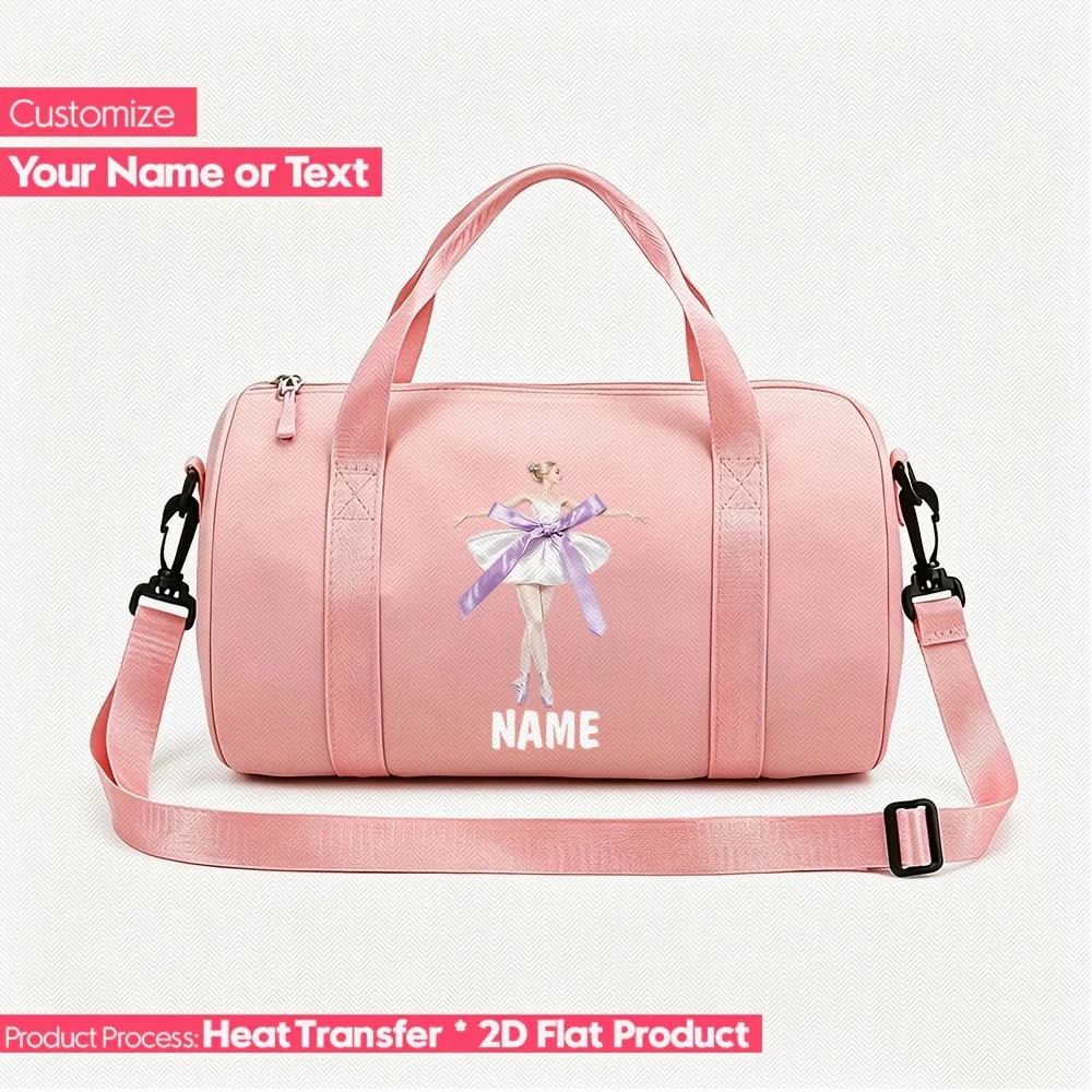 Personalized Name/Text Gym Dance Bag Suitable for Dance Class Travel Large Capacity Adjustable Strap Preppy Nylon Bookbag with C