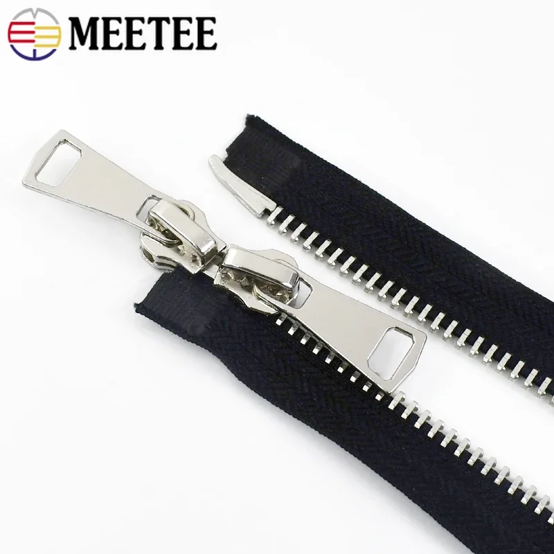 Meetee 8# Metal Zipper 70/80/100/120cm Double Sliders Open End Zippers for Sewing Bag Jacket Coat Zip Repair Kit DIY Accessories