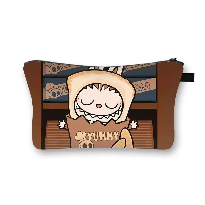 Labubu Cartoon Cute Woman Makeup Bag Girls Cartoon Polyester Stationery Bag Large Capacity Toiletry Storage Zipper Makeup Bag