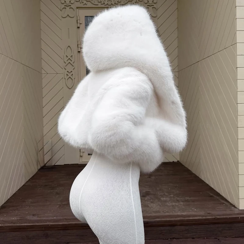 TARUXY Luxurious Faux Fur Hooded Coat Women Winter New Solid Long Sleeve Faux Fox Fur Plush Jacket Female Casual Warm Outerwear
