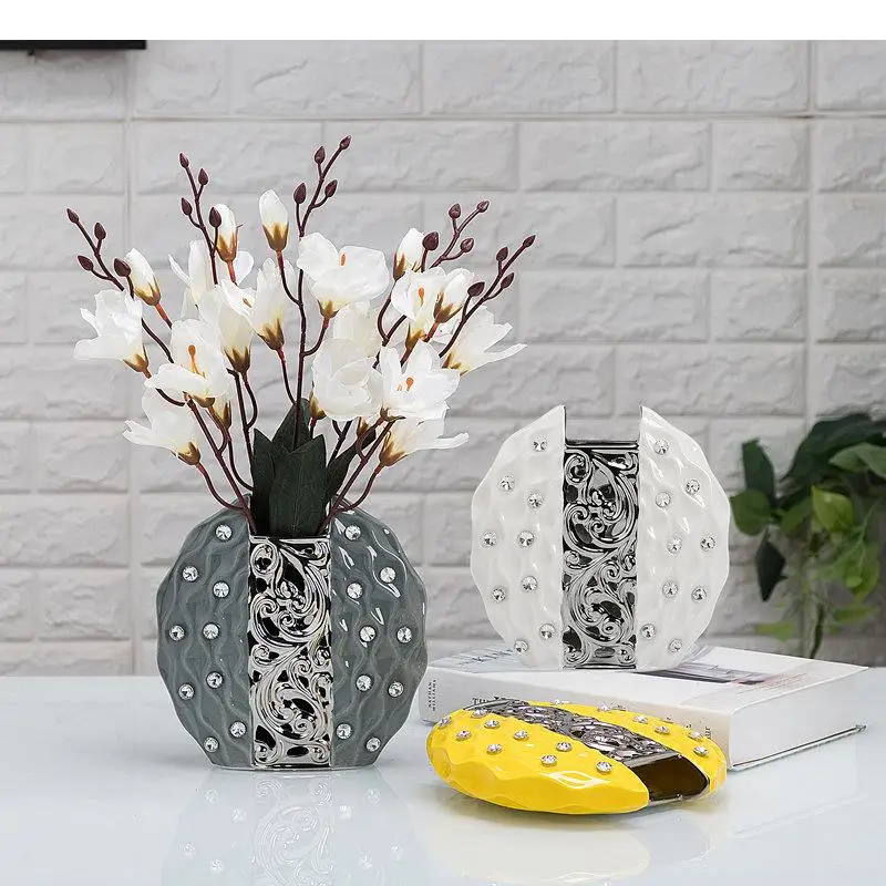 

European Hollow Ceramic Vase Desk Decoration Artificial Flowers Decorative Flower Arrangement Inlaid Floral Vases