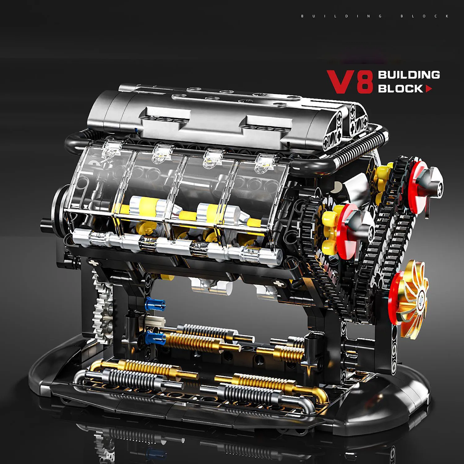 Technical Racing Electric Motor Building Block V8 Engine Model Super Sport Car Batterypowered Toys Collection For Gifts