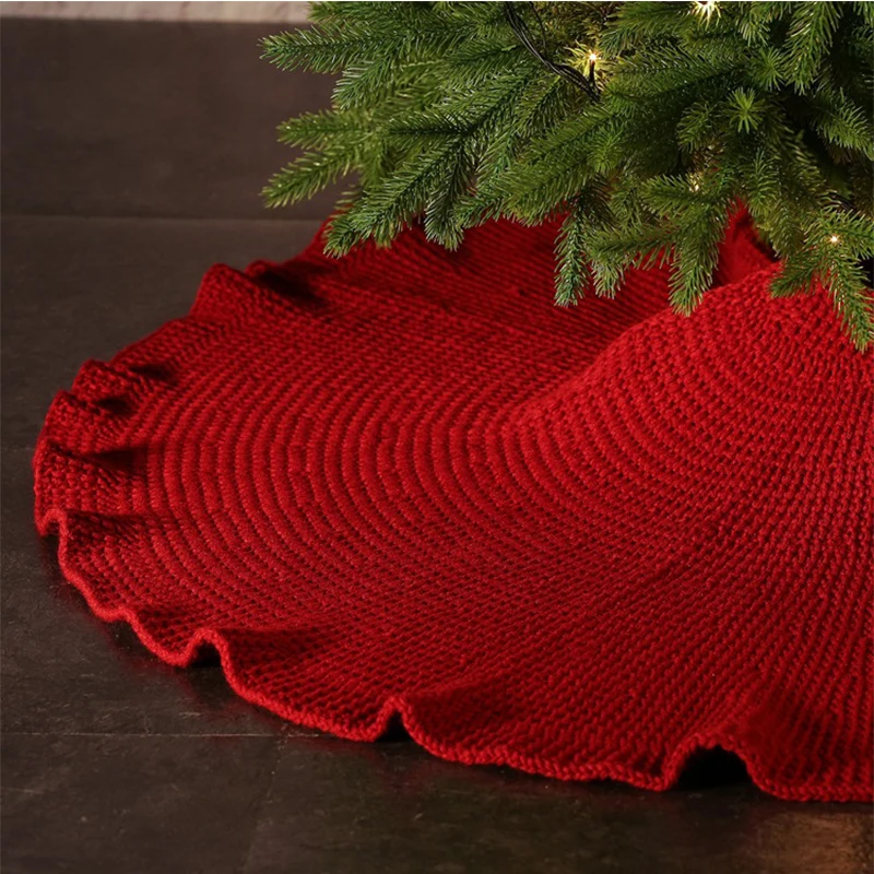 

Christmas Tree Skirt with Mushroom Edge, White Foot Carpet, Red Christmas Decoration for Home, 48Inch