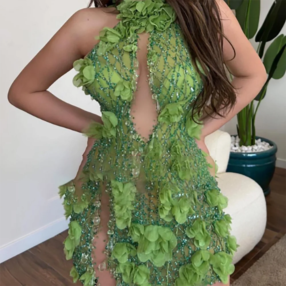 

Chic Appliquins Sleeveless Flowers Pleat Formal Evening Dresses Birthday Party Prom Gowns Customized