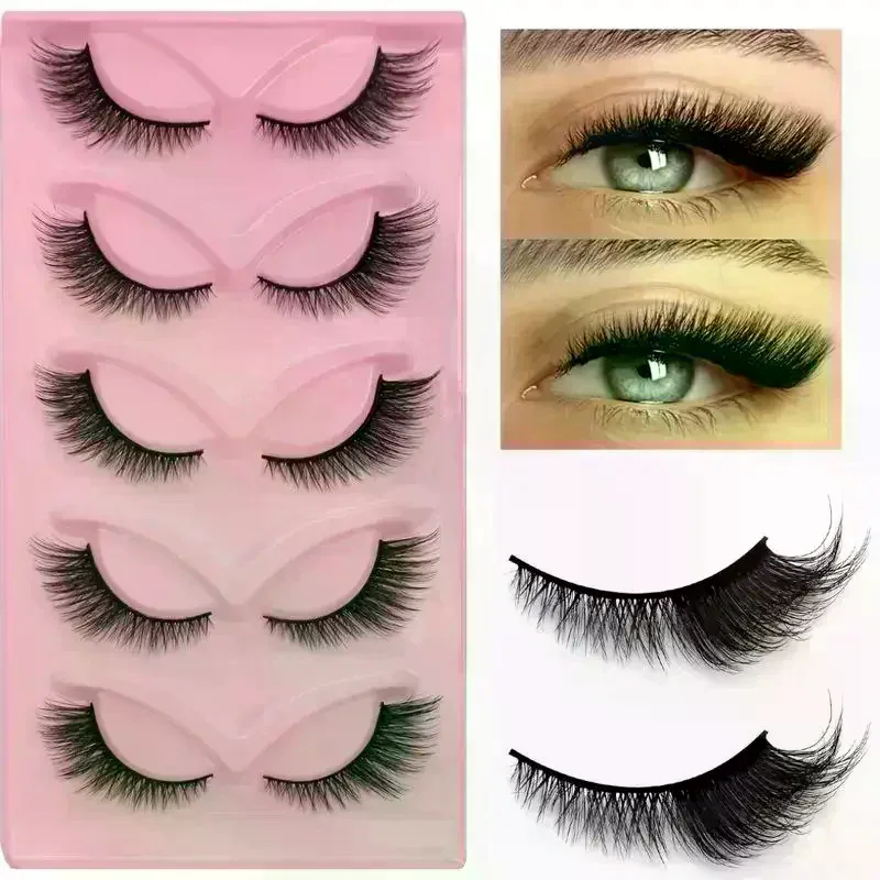 5Pairs Natural Dramatic Volume Mink Lashes Fox Eye False Eyelashes Fluffy Wispy Winged Cat Eye Party Decor Glam