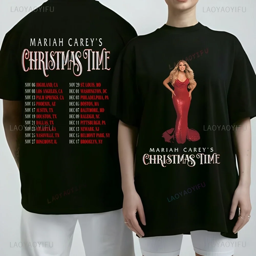 Piosenkarka Mariah Carey Życzenia Wszystko Wesołych Świąt Trend unisex Harajuku Koszula unisex z krótkim rękawem Graficzna koszulka oversize