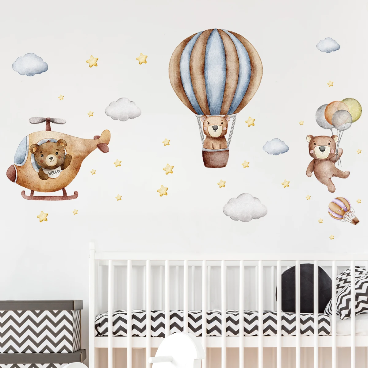 1Pc Cartoon Balloon Airplane Bear Wall Sticker Children Room For Wall Decals Kids Room Decoration Baby Bedroom Decor For House