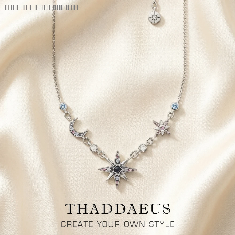 Royalty Star & Moon Necklace 2023 Spring New Link Chain Fine Jewelry Europe 925 Stering Silver Bijoux Modny prezent dla kobiet