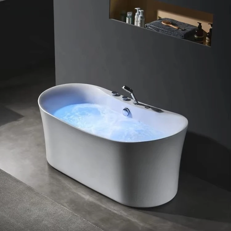59inch Small Stand Alone Jetted Tubs Massage Bathtub Freestanding Modern Bathroom Bath Tub Mini whirlpool Tub for Adults