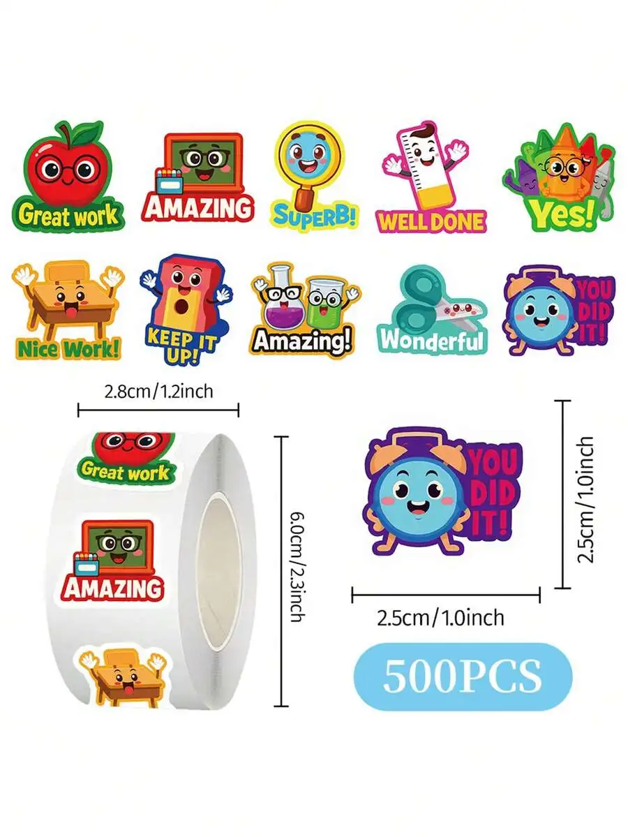 

500pcs/Roll Student Reward Stickers, Bulk Motivational Stickers, Designed With Cheerful Learning