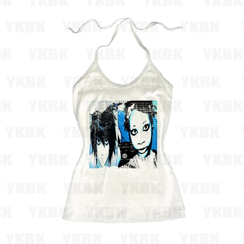 Vintage Y2k Print Baby Vest Strap WOMEN Anime Punk 90s Sexy Corset Hot Girl Retro Cool Girl Gothic Fashion Vest Sleeveless Emo