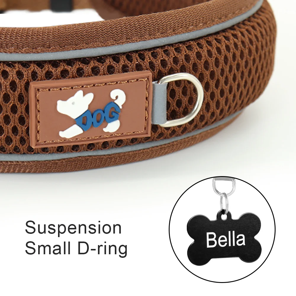 Personalisiertes Hundehalsband aus Mesh, atmungsaktiv, reflektierende Haustier-Halskette, langlebig, für kleine, mittelgroße und große Hunde, kostenlose Gravur – Detail 17
