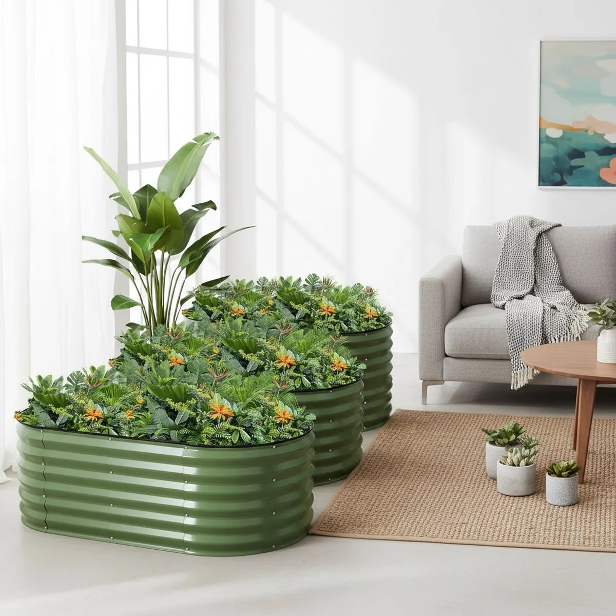 Galvanized Metal Garden Planter 4x2x1.4ft Deep Root Vegetable Flower Fruit Kit Outdoor Patio Backyard Balcony Use