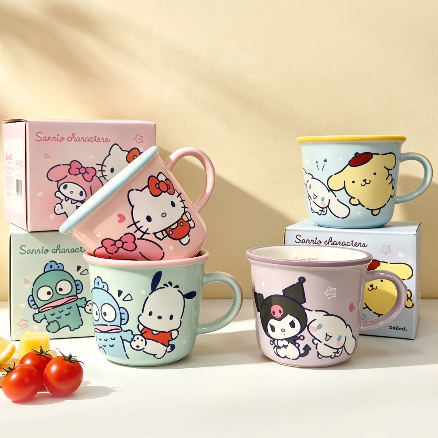 310Ml Cartoon Sanrio Hello Kitty My Melody Cinnamoroll Kuromi Ceramic Box Set Mug Kawaii  Kitchen Milk Cup Child Special Gift view 2
