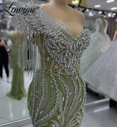 2024 Tassel Crystals Aso Ebi Mermaid Prom Dresses Green Arabic Evening Dress Customized Wedding Party Second Reception Gowns