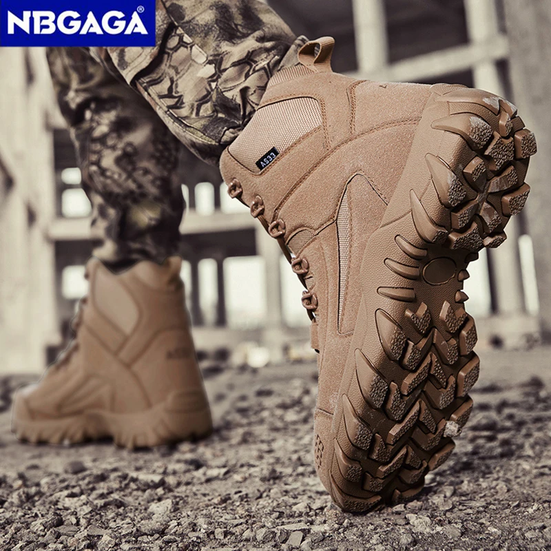 Men’s Tactical Combat Boots Desert Lace-up Outdoor Non-slip Work Shoes Military Ankle Boots Thick Sole Big Size 39-47