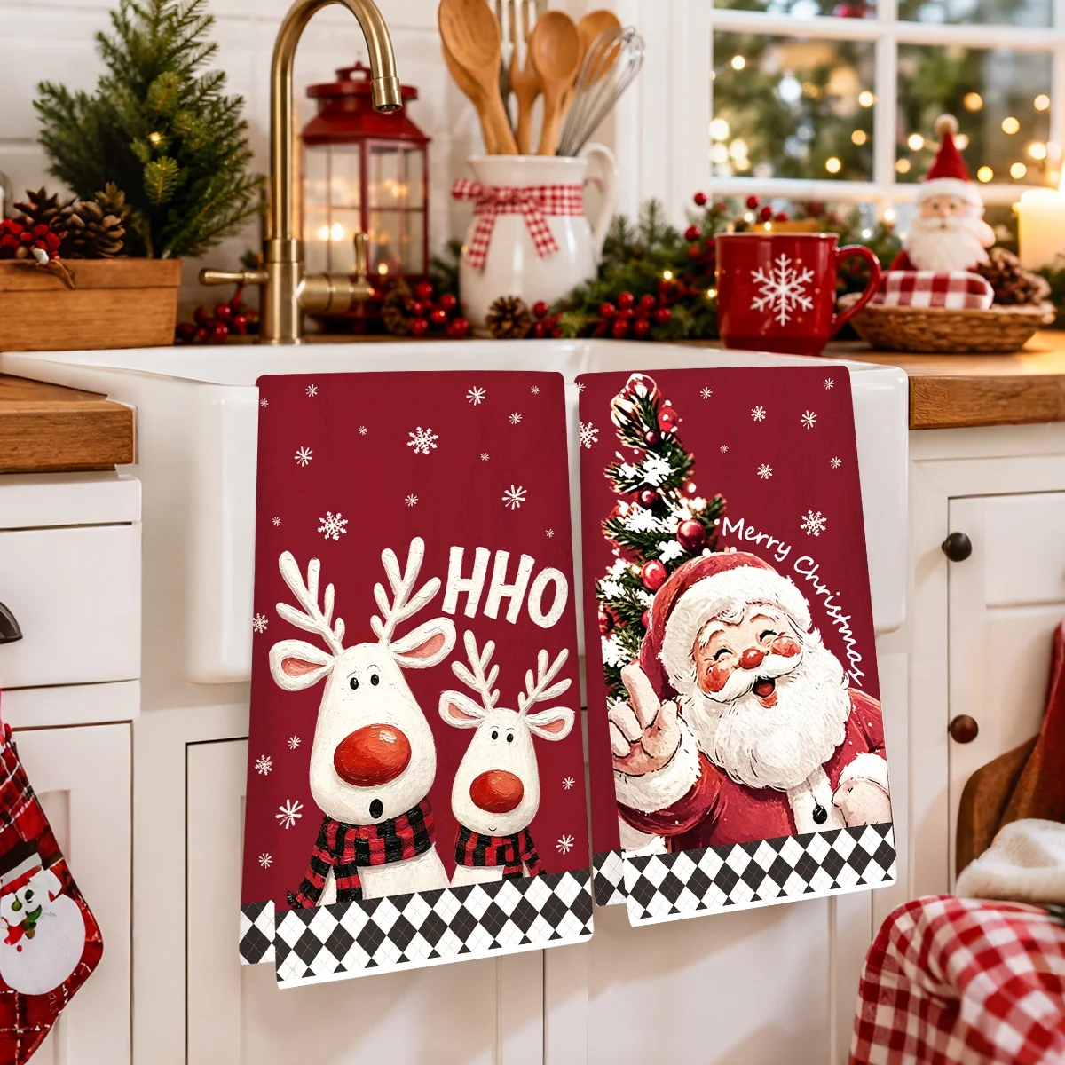 2 Stück Frohe Weihnachten Handtücher Retro Weihnachtsmann Rentier Saugfähige Küchentücher Navidad Weihnachtsdekoration für Zuhause 2026 – Detail 5