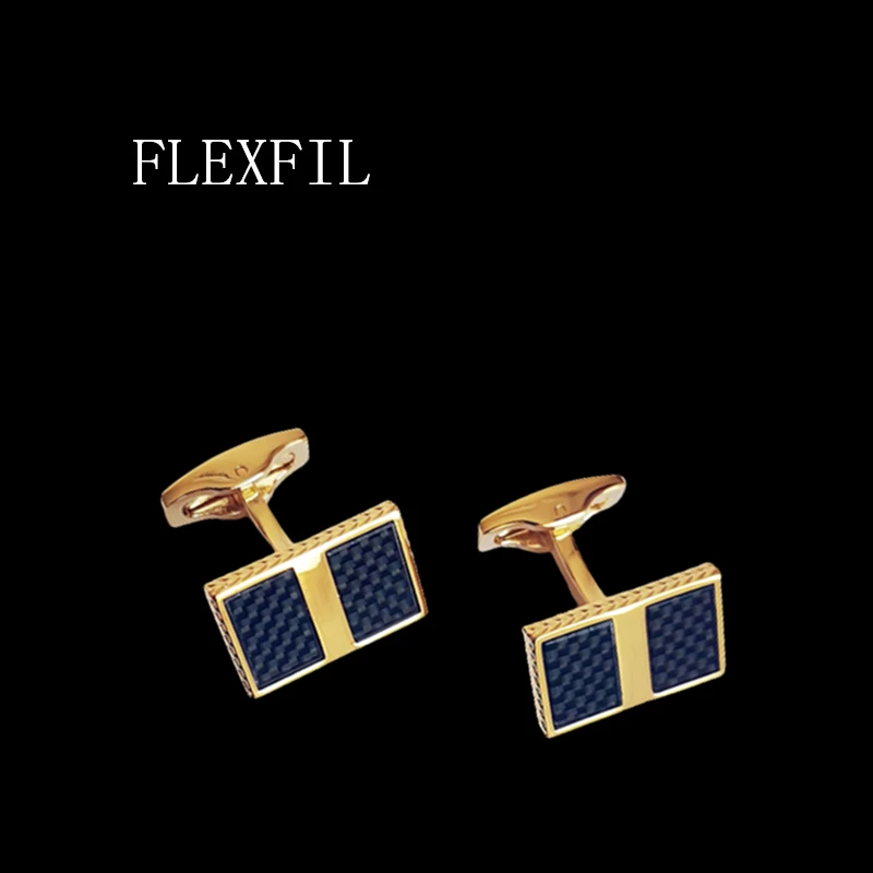 FLEXFIL Luxury shirt cufflinks for men's Brand cuff buttons cuff links gemelos fiber square wedding abotoaduras Jewelry