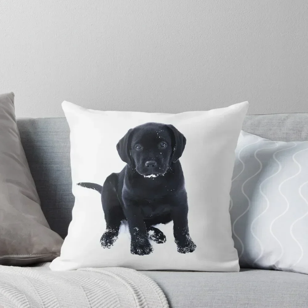 

Snow Puppy - Black Labrador Throw Pillow Christmas Pillows Sitting Cushion Covers For Sofas pillow