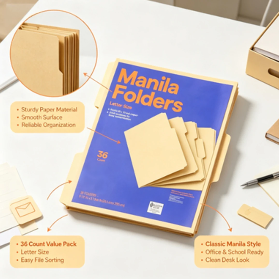 36 Pack Manila File Folders for Office and Home