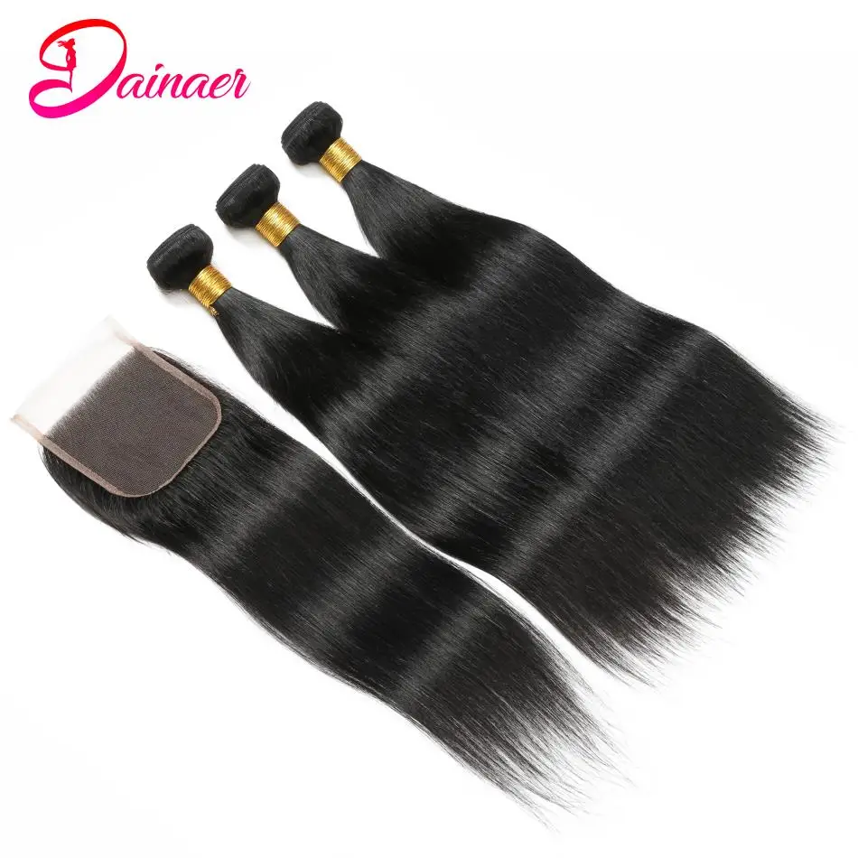 Malaysia Straight Hair Bundles With Closure 4x4 Lace Closure With Bundles Straight Bundles With Closure Human Hair Extensions