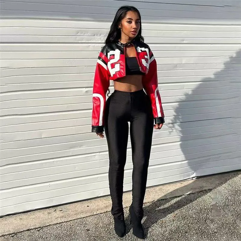 European and American 2025 New Fashion Street Fashion Digital Letter Print Sexy Cardigan Zip Slim Crop Top Jacket