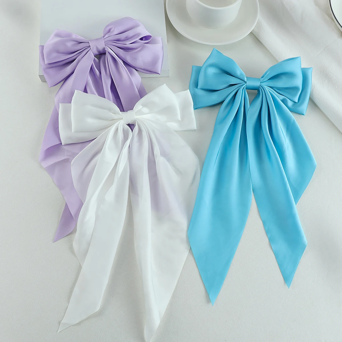 3PCS Ribbon Bow Hair Clips Women Fashion Simple Solid Satin Spring Clip Hairpin Retro Headband with Clips Girls Hair Accessories