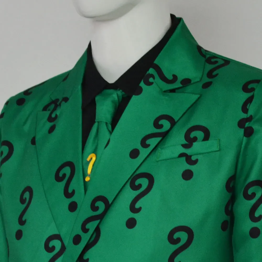 Edward Nygma Cosplay Green Adult Halloween Costume Green Question Mark Suit for Men UniformOutsuits Halloween Christmas Party