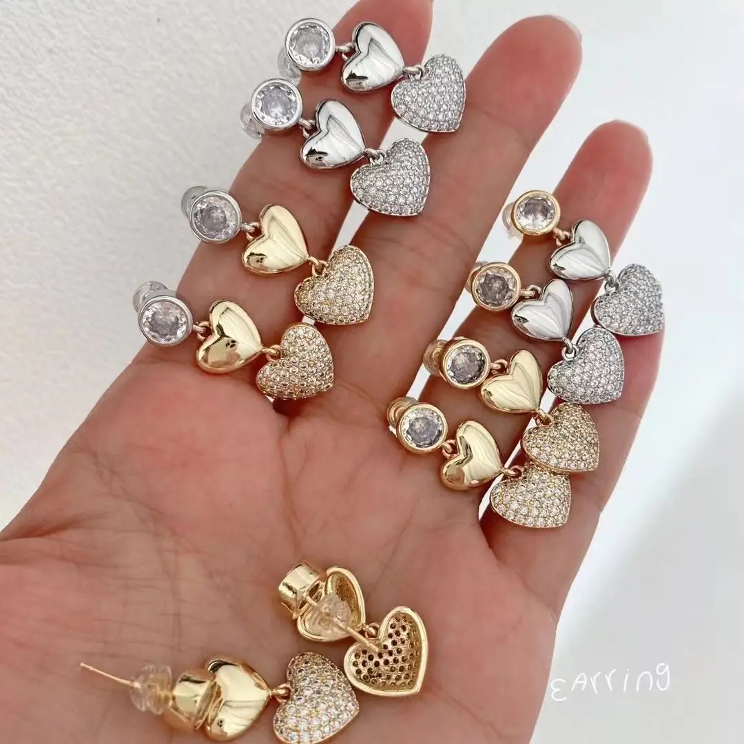 

5 Pairs, New Fashion Exquisite Love Heart Pendant Zircon Earrings Luxury Drop Earring for Women Girl Jewelry Trendy Ear Accessor