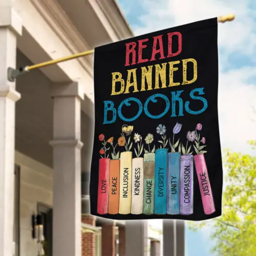 Read Banned Books Garden Flag, Protest Flag Resist Flag Equality House Banner