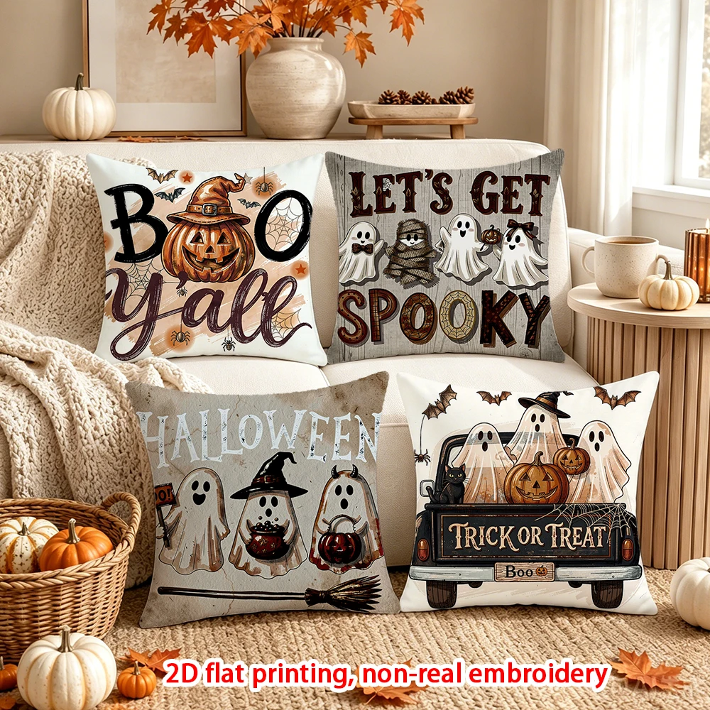 4PCS Fall Pumpkin Throw Pillow Covers, Autumn Harvest Sunflower Maple Leaf Decorative Pillow Cases for Sofa Couch