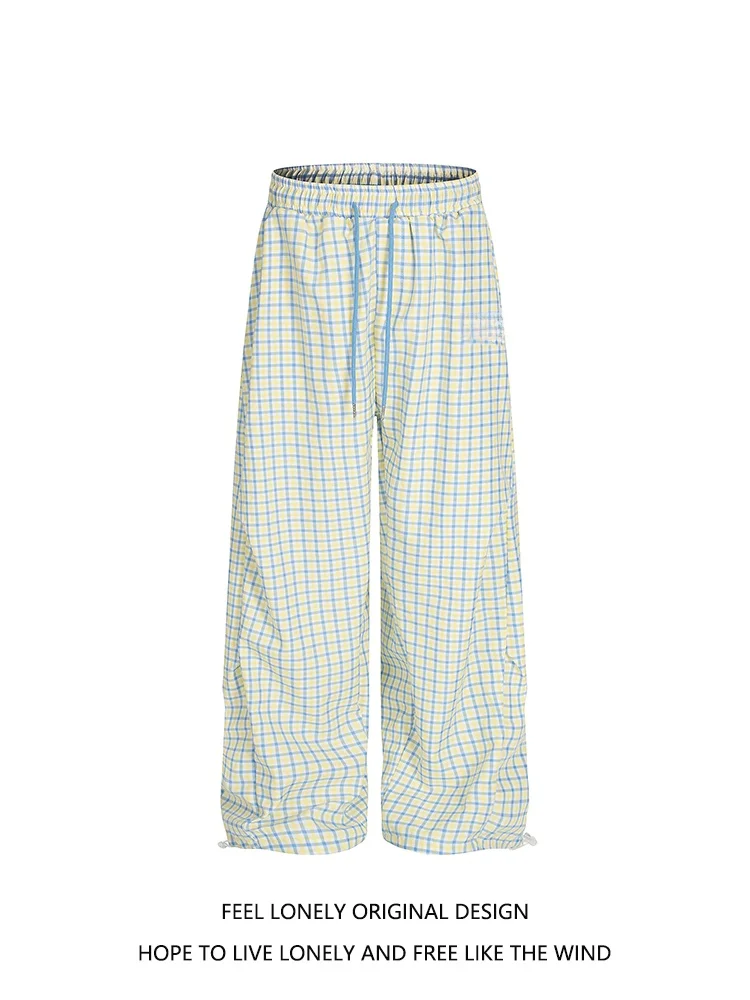

Feel Lonely, американские ретро желтые повседневные брюки в клетку с буквенным принтом, женские свободные модные широкие брюки для танцев, длинные брюки