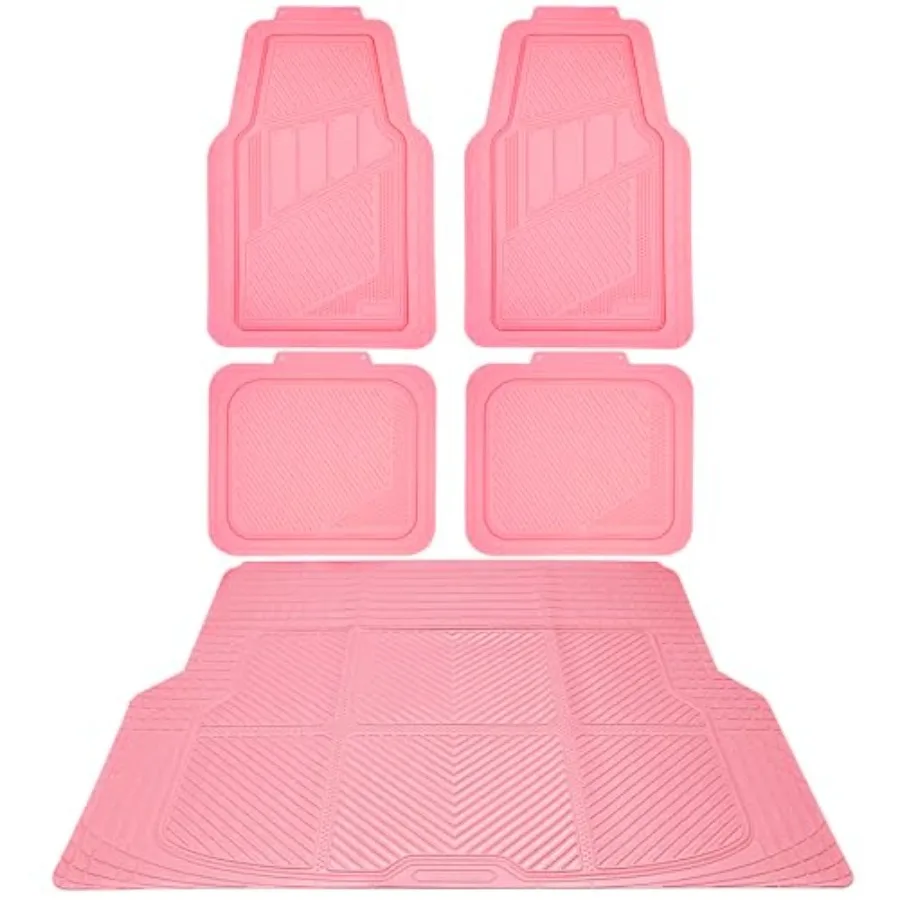 

Heavy Duty Rubber Floor Mats Pink Car Mats Full Set with Trunk Cargo Liner - Universal Waterproof Floor Mats for Car SUV Truck