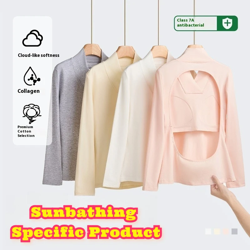 

Sunbathing Shirt Women Open Back Cotton Top Built Bra Outdoor Sun Exposure Massage Comfort Summer Moxibustion Apparel Loose Fit
