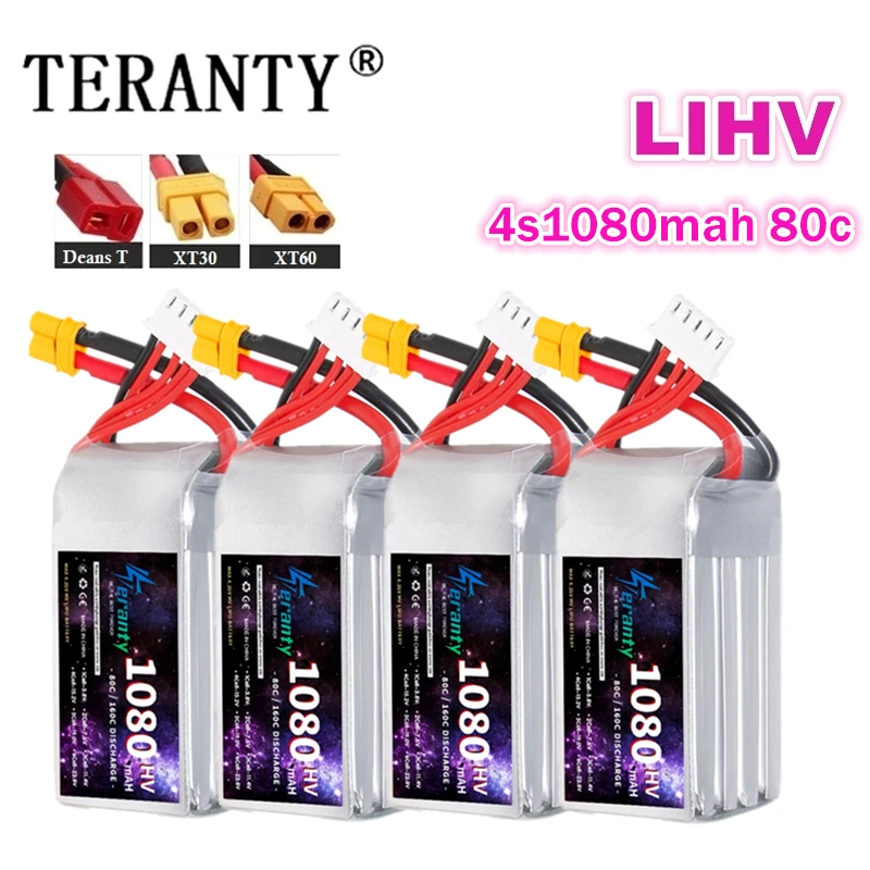 TERANTY HV Batteries 15.2V 4S Lipo Battery 1080mAh 80C With XT30/XT60/DEANS T Plug For RC Quad FPV Drone Boats Cars DIY Toys