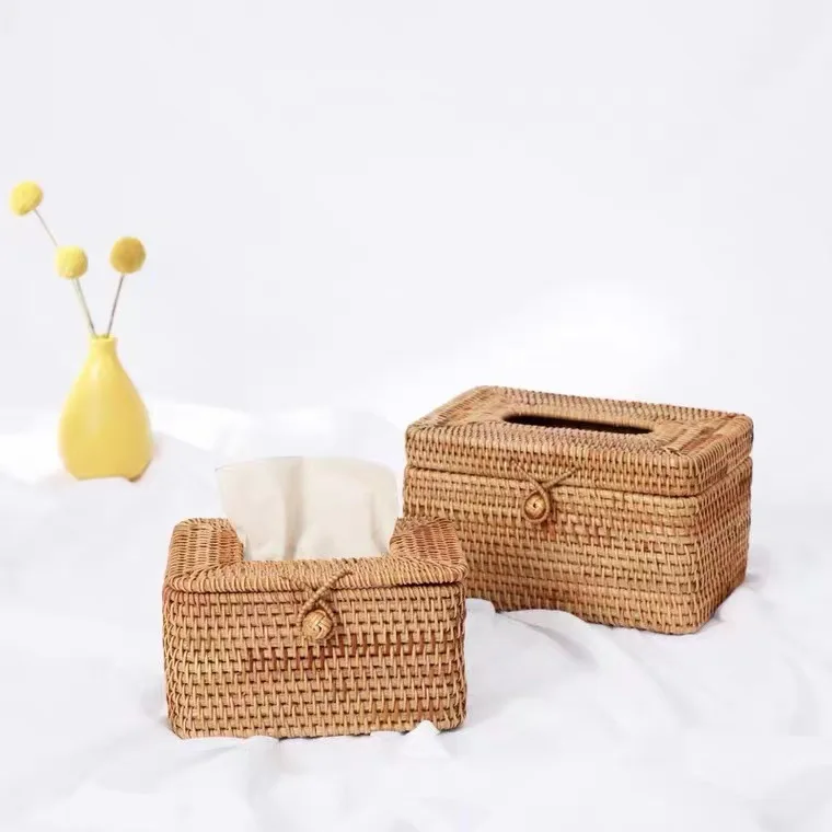 Handmade Rattan Tissue Box Household Napkin Storage Container Towel  Paper Dispenser Barthroom Hotel Holder Office Desktop