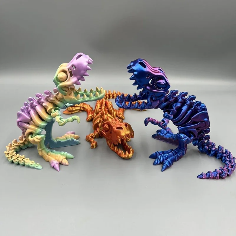 2024 3D Printing Dragon Movable Joint Decoration Toy Can Stand Big-mouth Dinosaur Model Tyrannosaurus Rex Fossil Dragon Skull