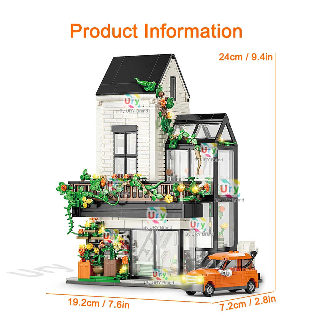 Stadt Street View Modulare Retro Weiß Freistehende Villa Sonnenschein Blumenhaus MOC Architektur Bausteine Sets Spielzeug für Kinder