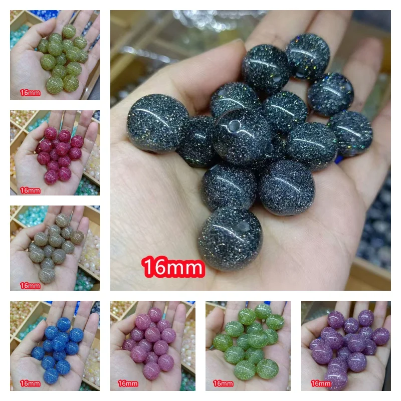 

Newest 50pcs/lot 16mm glitter effect geometry rounds shape resin straight hole beads diy jewelry accessory