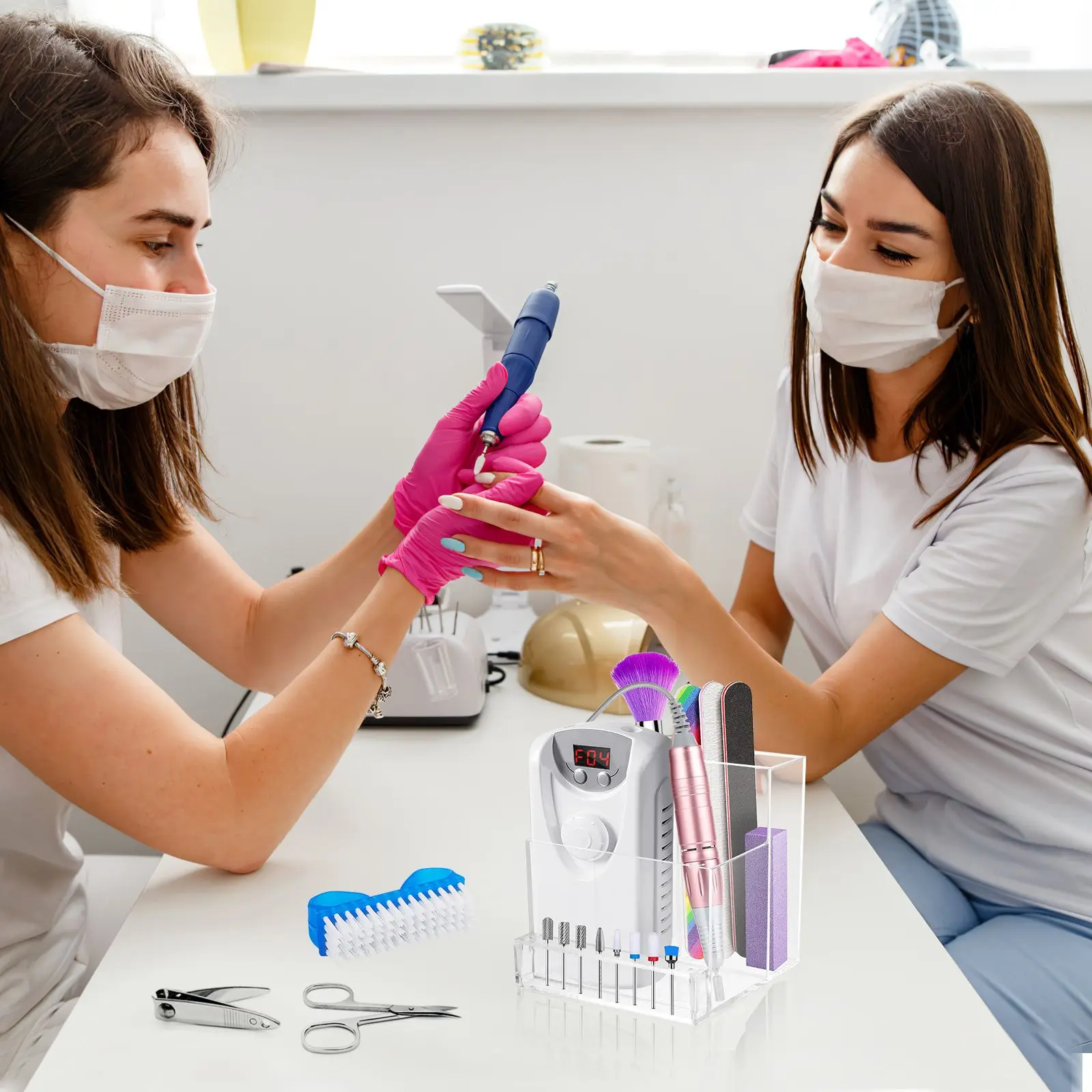 مسمار الحفر حامل حامل متعدد مقصورات البلاستيك تخزين ganizer لصالون بت رف شاشة مانيكير اكسسوارات هدية