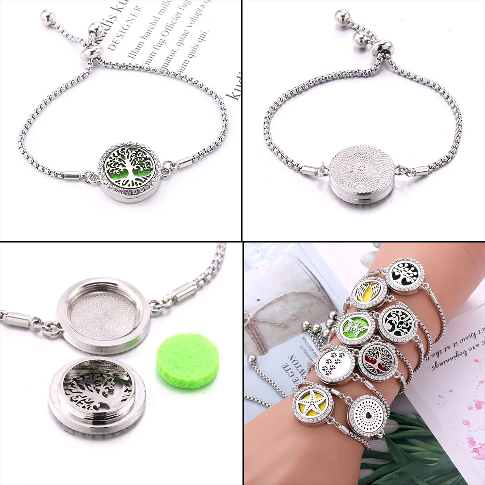 Perfume Bracelet Essential Oil Diffuser Aromatherapy Locket Bracelet Tree of Life 316L Stainless Steel Diffuser Bracelet