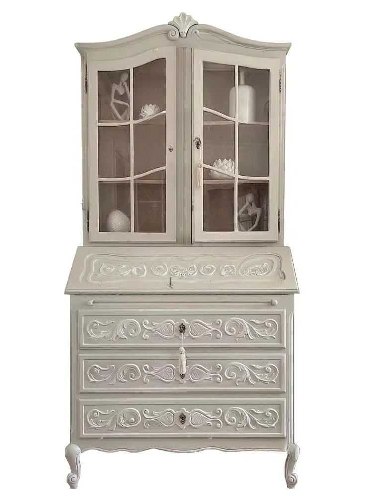 

Комод во французском стиле ретро, письменная гардеробная, многофункциональный резной шкаф-витрина из массива дерева